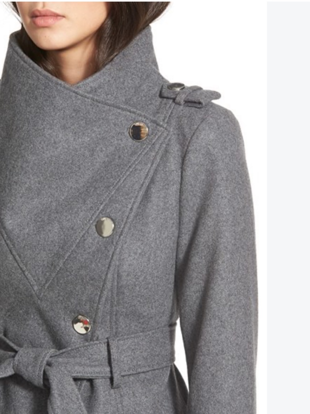 GUESS, Asymmetric Wool  Belted Trench Coat in Gray, Size Small
